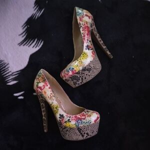 Mix pattern platform pump floral, cheetah,python